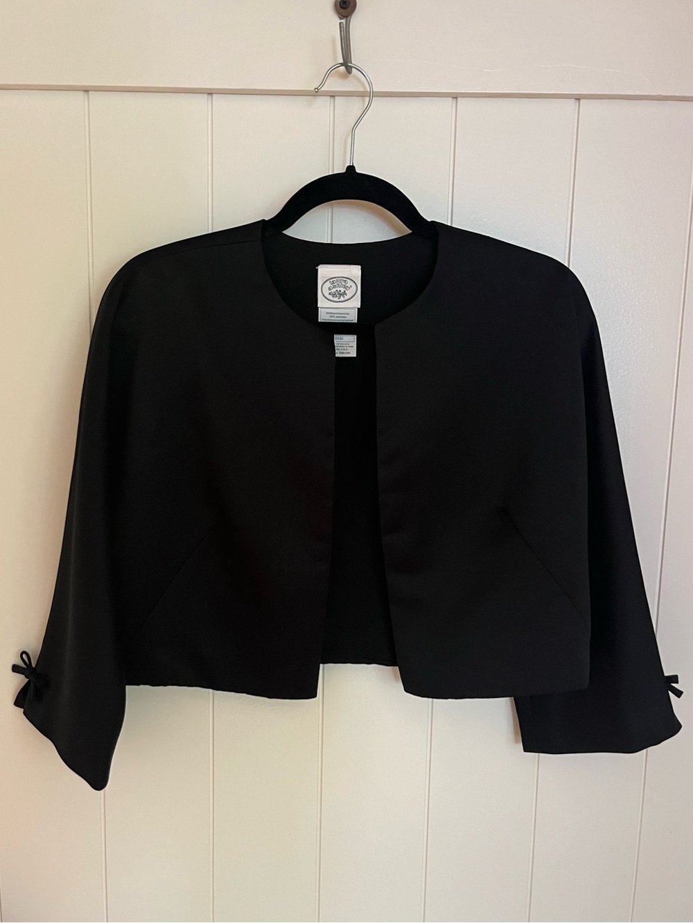 Laura Ashley Crop Black Women's Bolero Jacket with Bow Cuff
